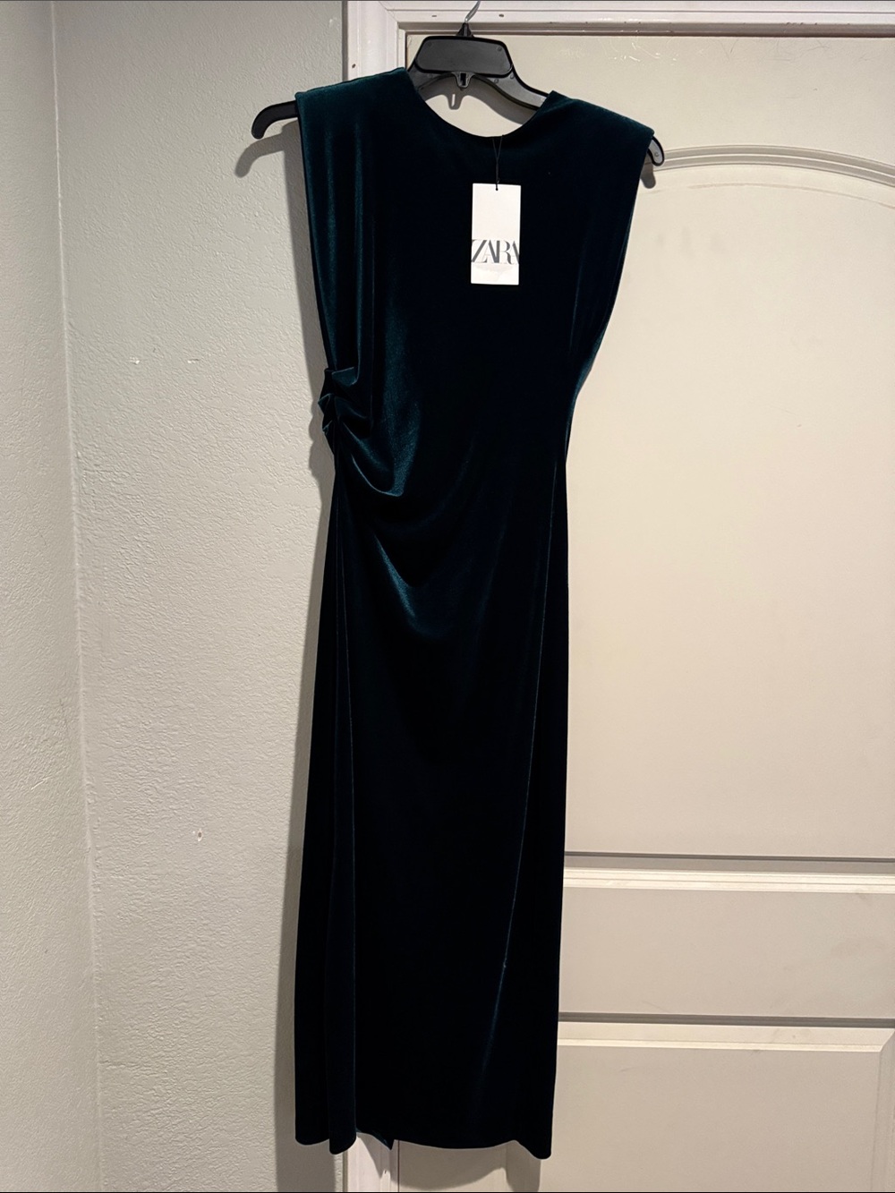 Zara Emerald Velvet Draped Maxi Dress